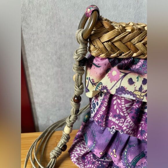 Sun n’ Sand Layered Ruffle Purple Floral & Paisley Mini Boho Crossbody Bag - Picture 5 of 16